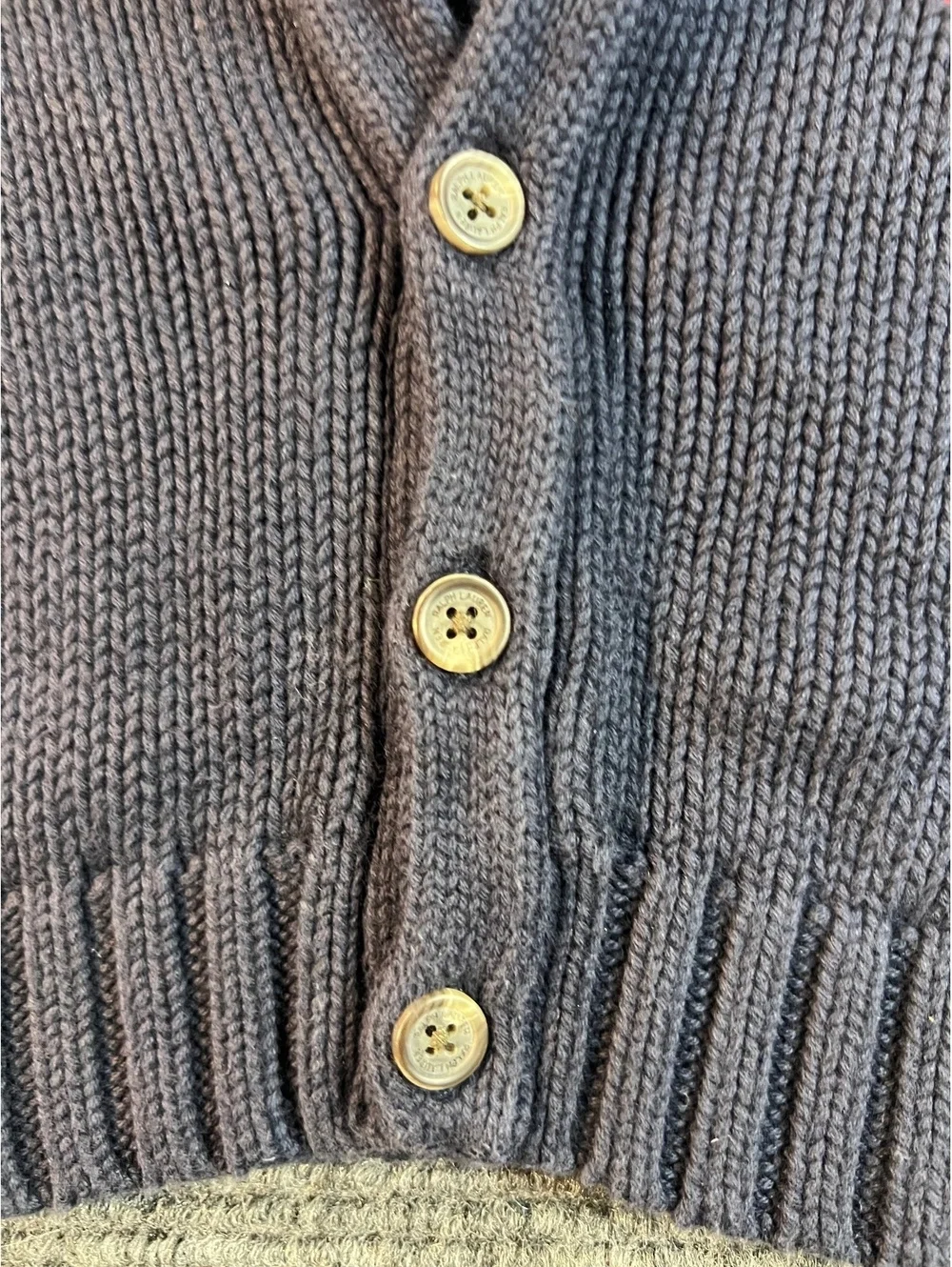 Ralph Lauren Baby Boys Navy Blue V Neck Combed Cotton Knit Cardigan Sweater 9M